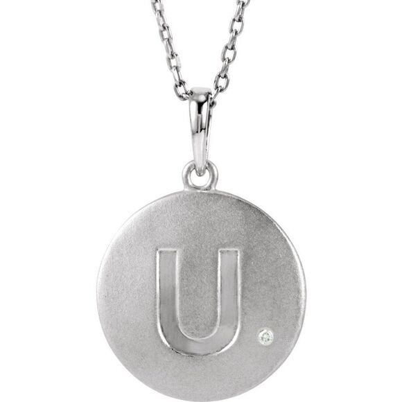 The Emma Sterling Silver Diamond Block Initial U Disc Necklace 18 In.